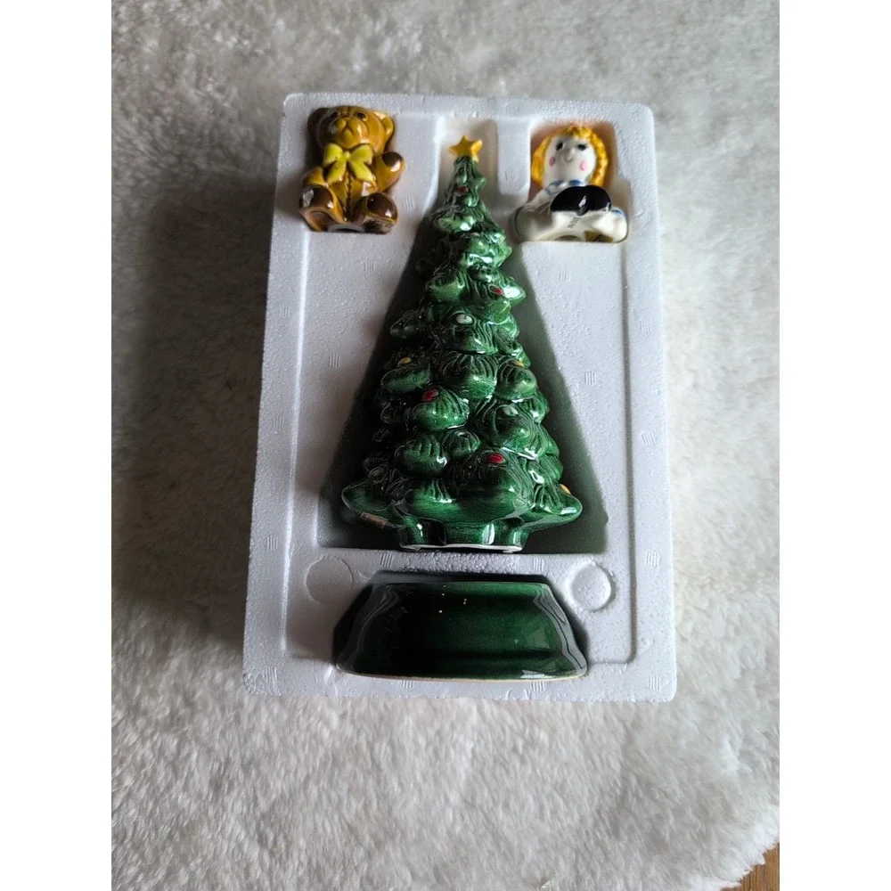 1970's Avon Merry Christmas Tree Hostess Set Ceramic Tree w Salt Pepper  Shakers